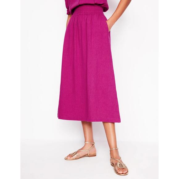 BODEN Double Cloth Smocked Midi Skirt Fuchsia Pink Purple Sz 16/18 {M52} - Picture 2 of 7